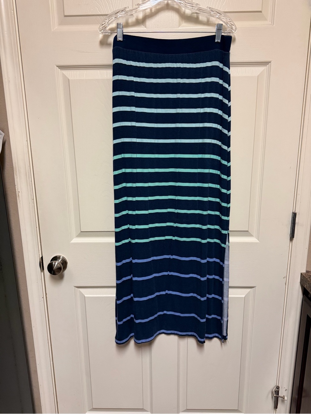 Apt. 9 Navy Maxi Skirt with Teal and Light Blue Stripes